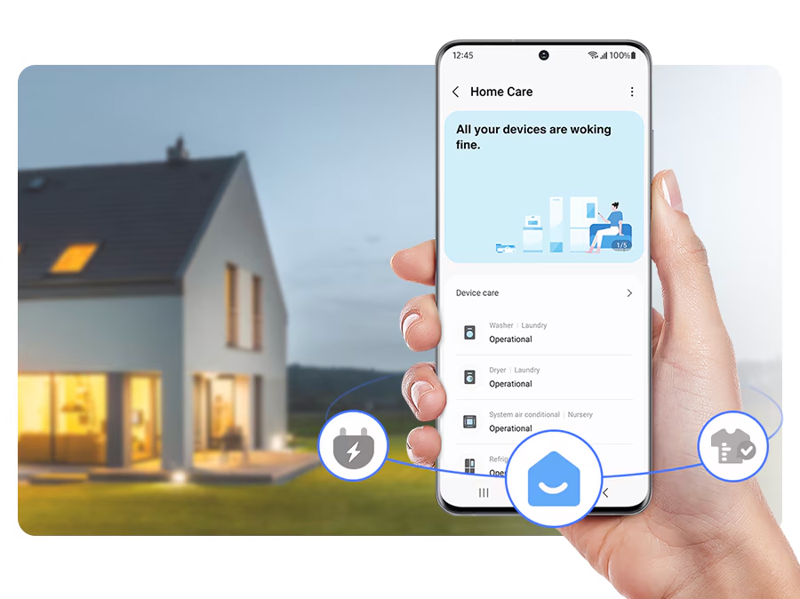 Ένα άτομο χρησιμοποιεί το SmartThings Home care και φροντίζει για τη λειτουργία της συσκευής.